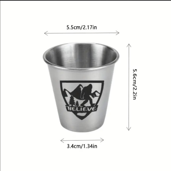 🆕 4pcs, Stainless Steel Shot Cups with Sasquatch Bigfoot Designs -2oz Capacity - Picture 2 of 7